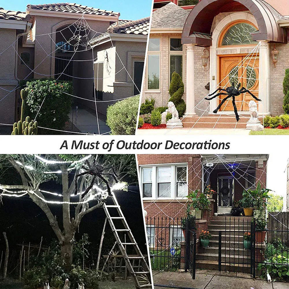 Creston Spider Web Decoration - Fluffy Synthetic Fiber, 5m Triangle for Halloween Indoor Outdoor Use 3