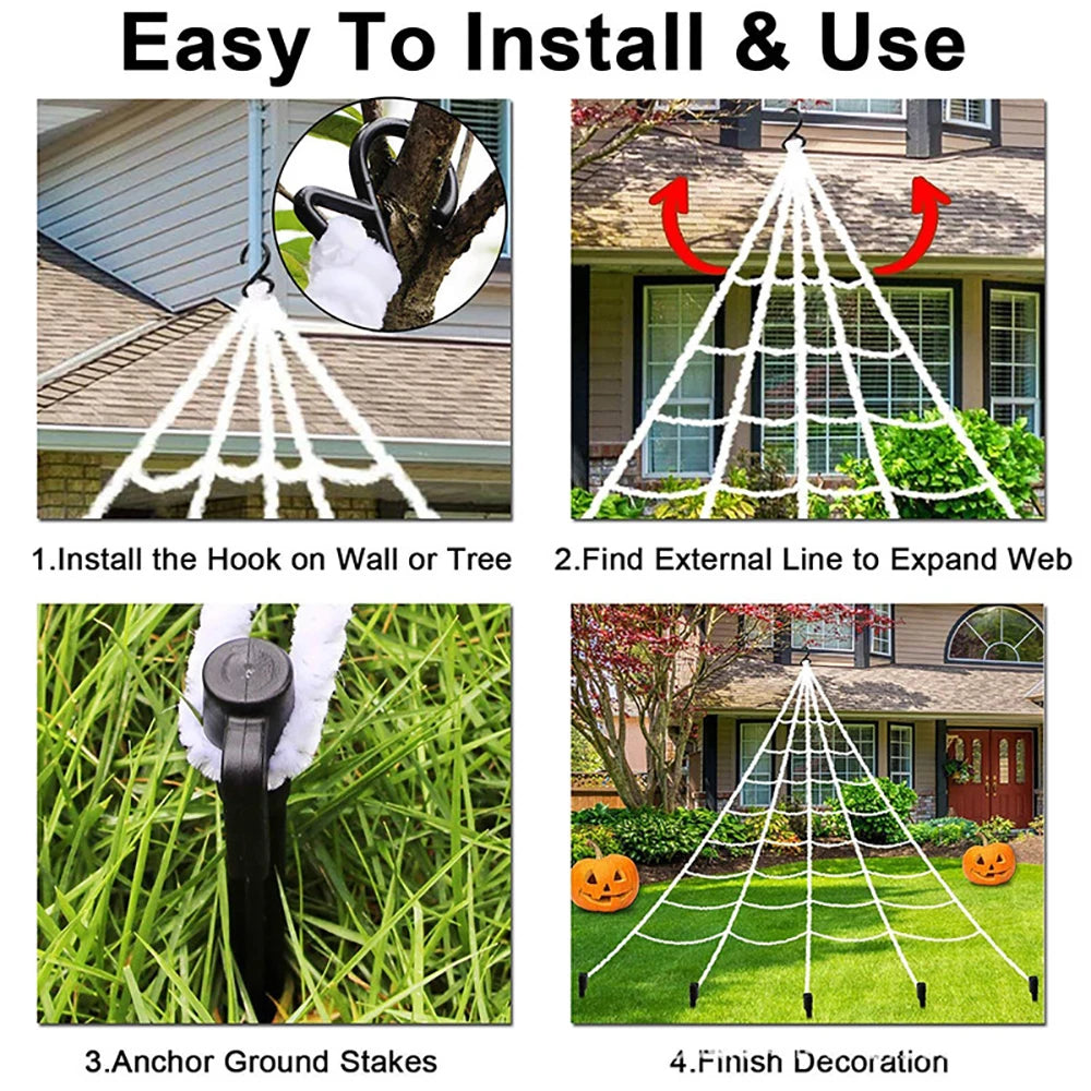 Creston Spider Web Decoration - Fluffy Synthetic Fiber, 5m Triangle for Halloween Indoor Outdoor Use 5