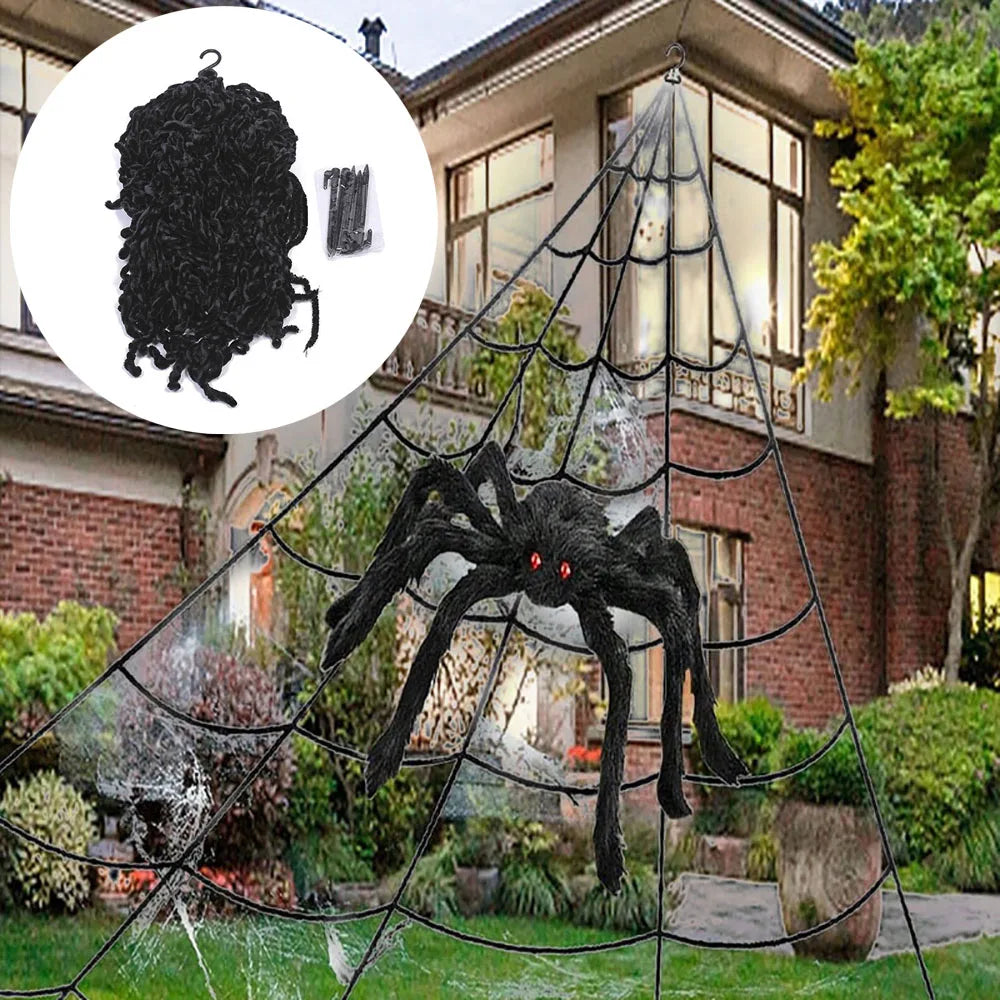 Creston Spider Web Decoration - Fluffy Synthetic Fiber, 5m Triangle for Halloween Indoor Outdoor Use 7