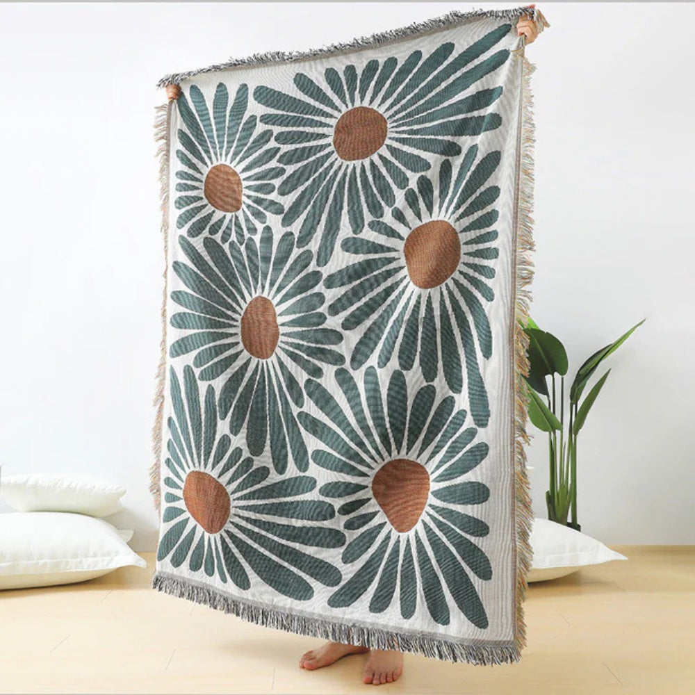 Dalia Throw Blanket - Cotton Microfiber Blend, Floral Design 0