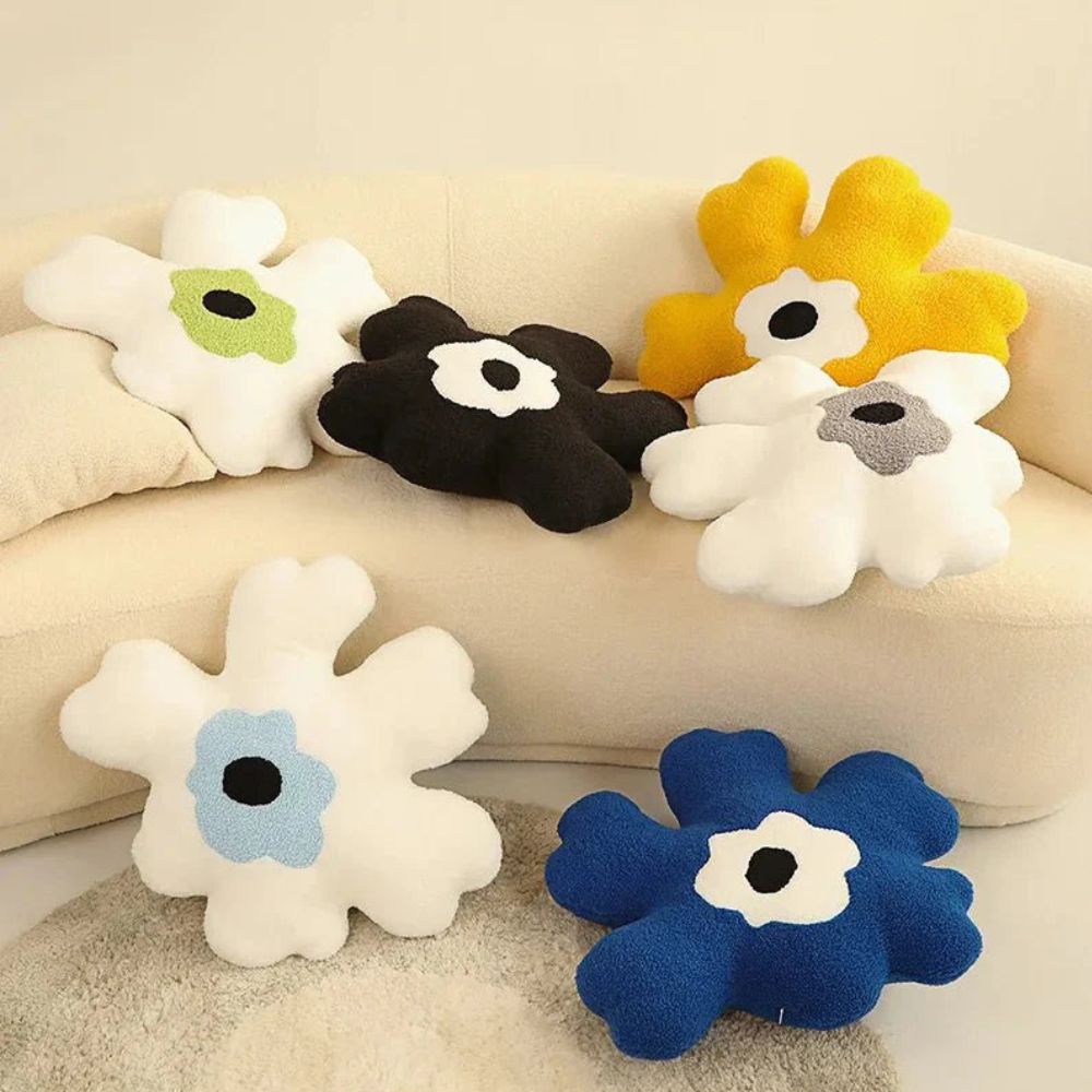Dazzle Flower Cushion - Plush Fabric, Abstract Daisy Design 1