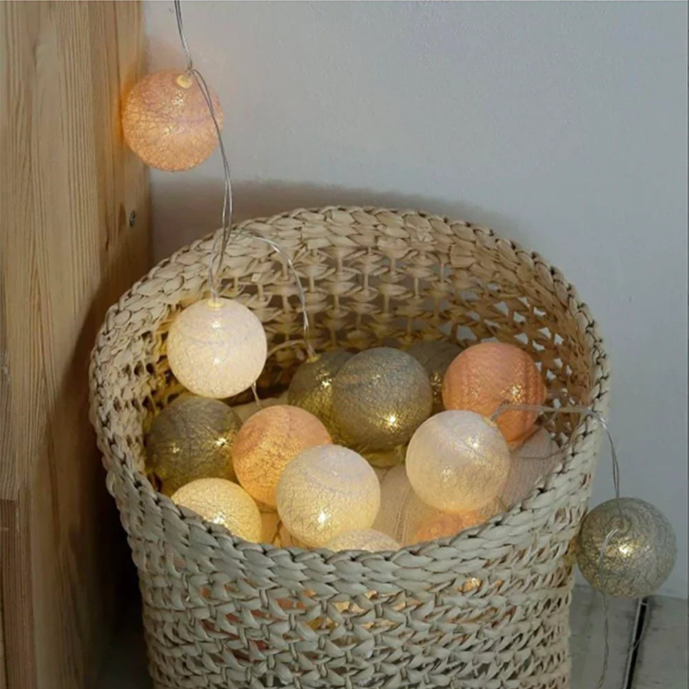 LumaCotton Light Garland – LED Cotton Ball String Lights – Soft Ambient Decor