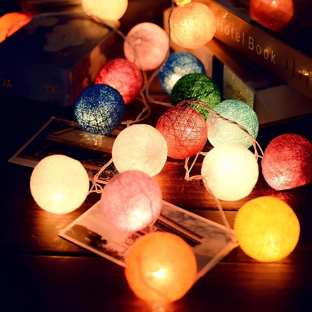LumaCotton Light Garland – LED Cotton Ball String Lights – Soft Ambient Decor