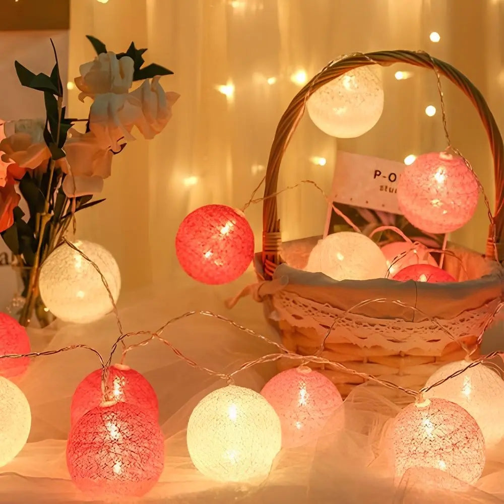 LumaCotton Light Garland – LED Cotton Ball String Lights – Soft Ambient Decor