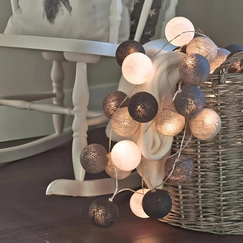 LumaCotton Light Garland – LED Cotton Ball String Lights – Soft Ambient Decor