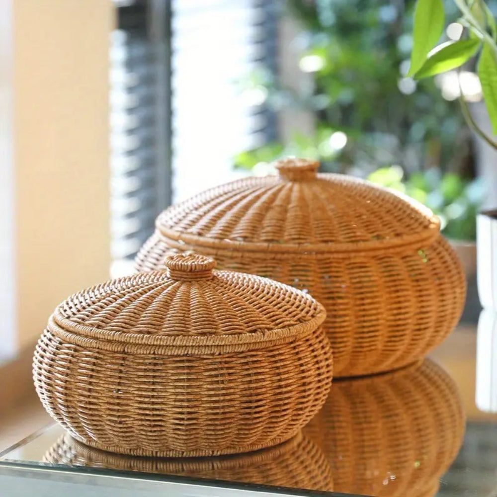 Dome Wicker Storage Basket - Handcrafted Rattan with Secure Lid 0