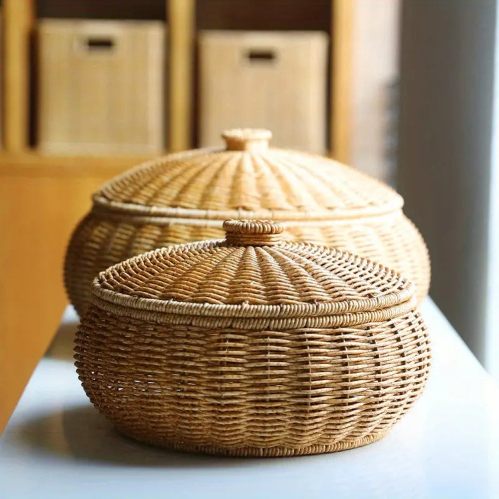 Dome Wicker Storage Basket - Handcrafted Rattan with Secure Lid 1