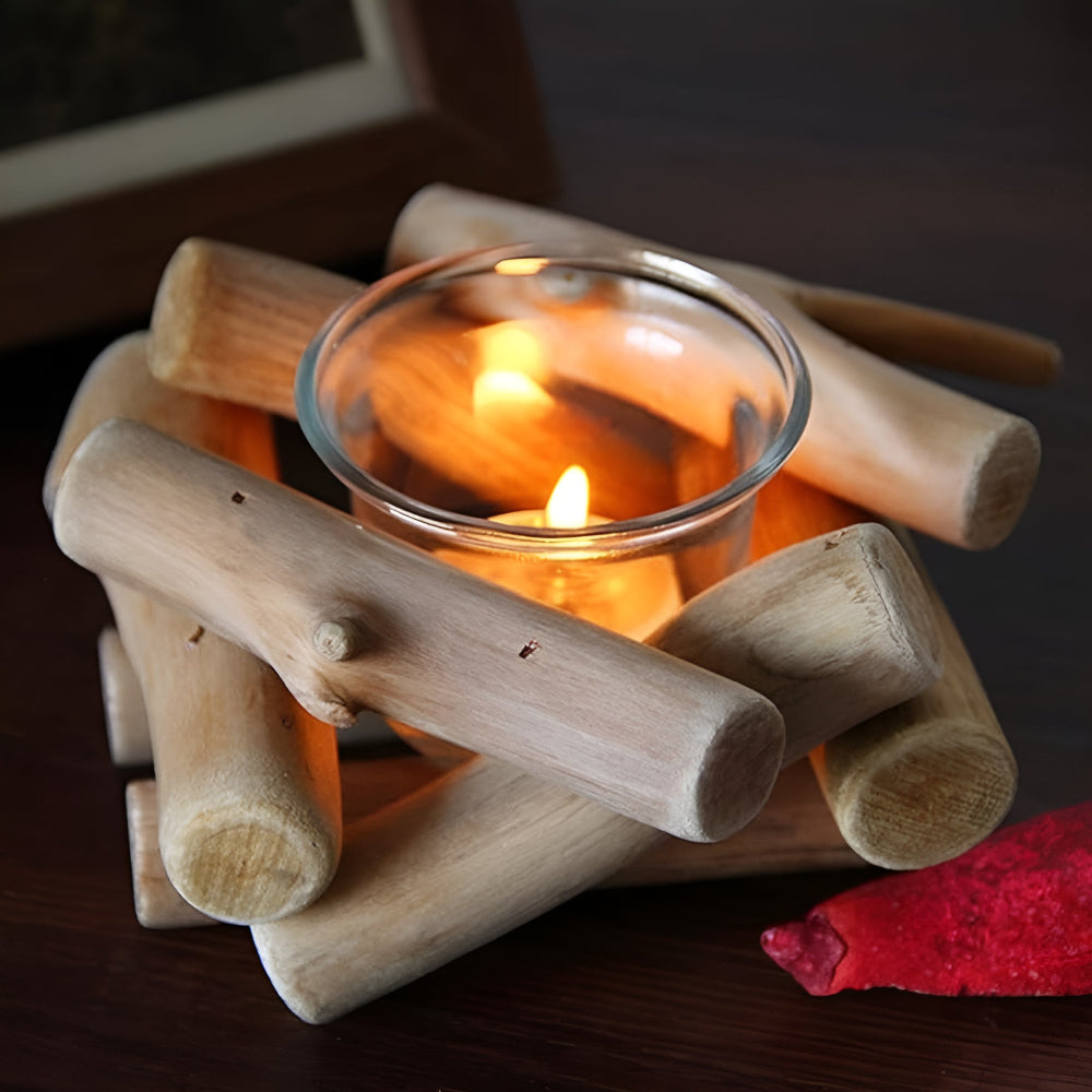 Driftwood Haven Candle Holder - Reclaimed Wood, Rustic Votive Candle Holder 0