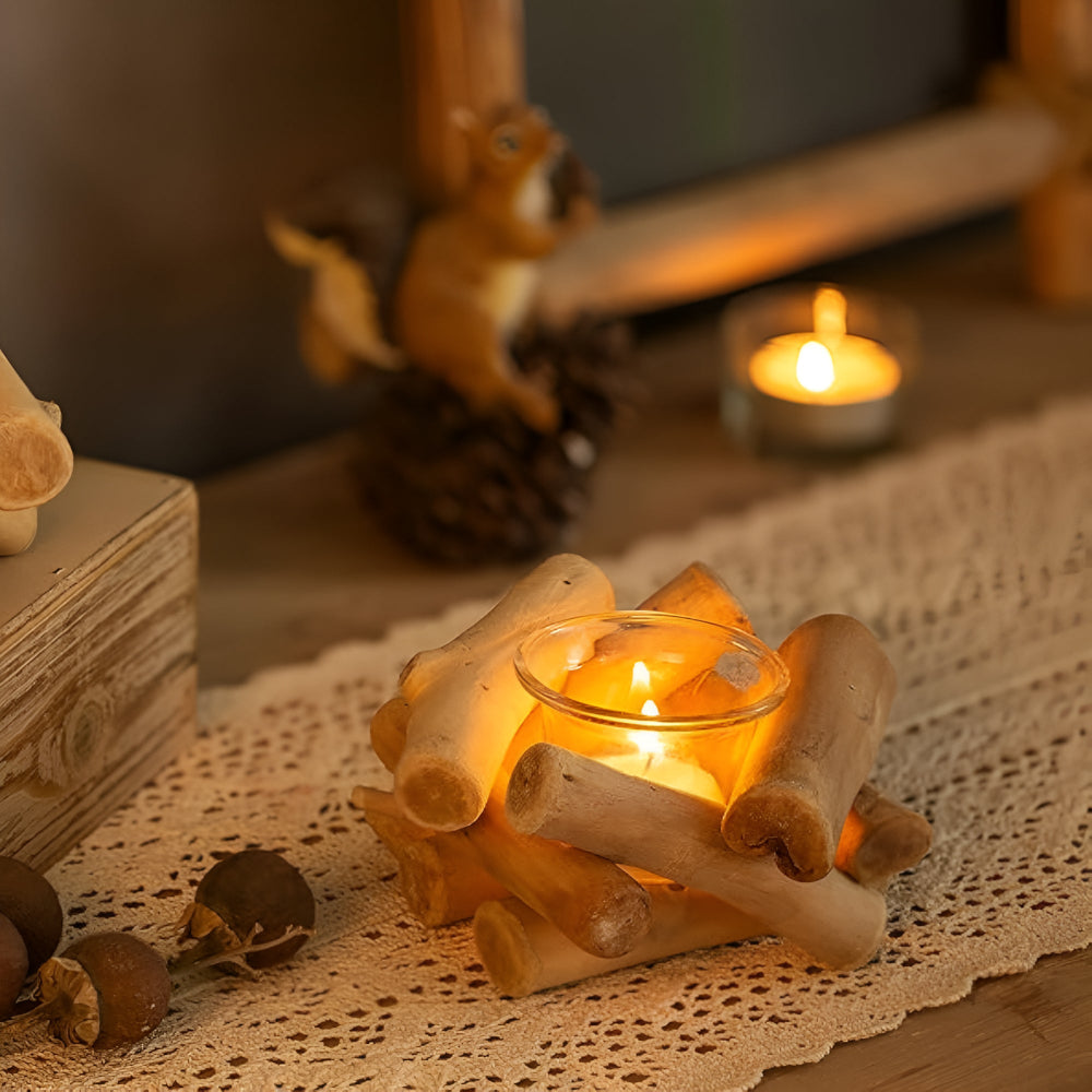 Driftwood Haven Candle Holder - Reclaimed Wood, Rustic Votive Candle Holder 3
