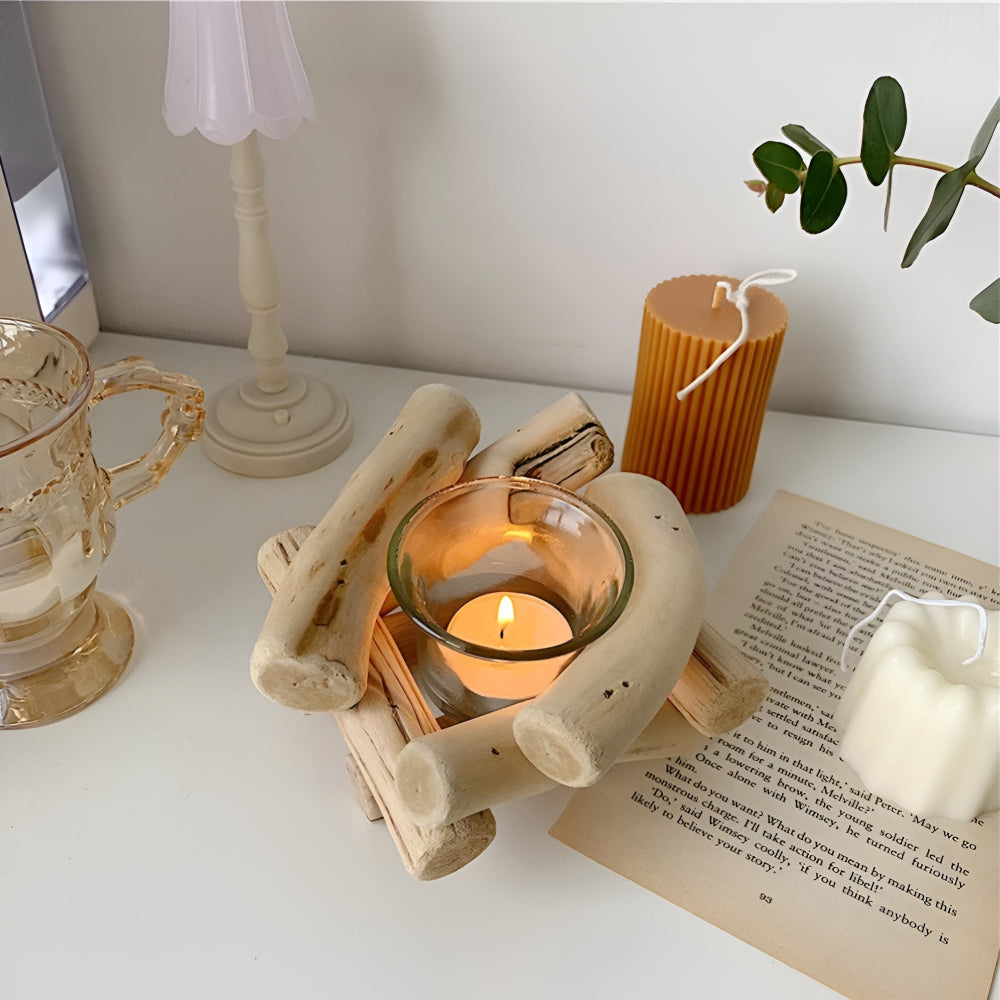 Driftwood Haven Candle Holder - Reclaimed Wood, Rustic Votive Candle Holder 5