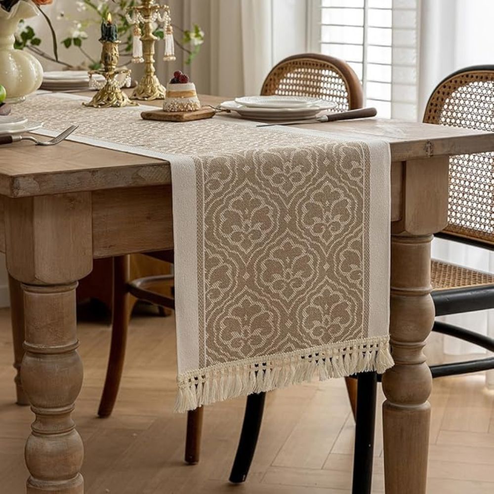 Dune Table Runner - Microfiber Blend, Boho Damask Design 0