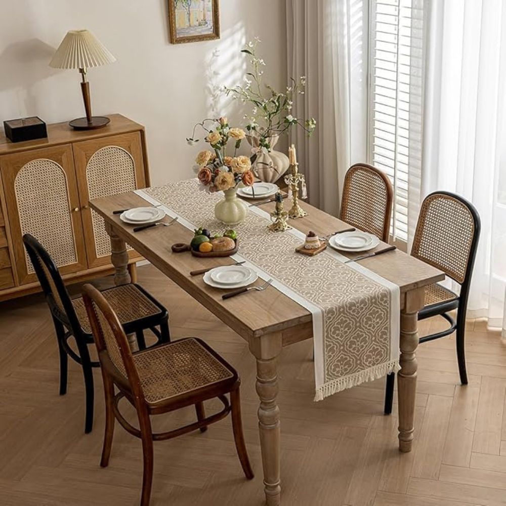 Dune Table Runner - Microfiber Blend, Boho Damask Design 1