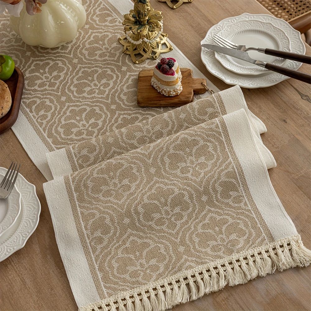Dune Table Runner - Microfiber Blend, Boho Damask Design 4