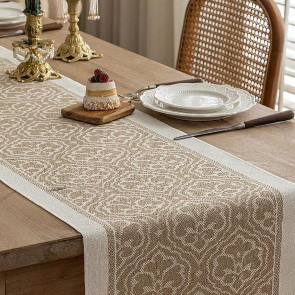 Dune Table Runner - Microfiber Blend, Boho Damask Design 7
