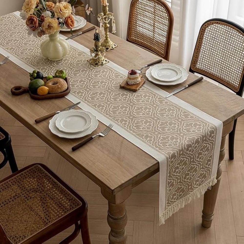 Dune Table Runner - Microfiber Blend, Boho Damask Design 8