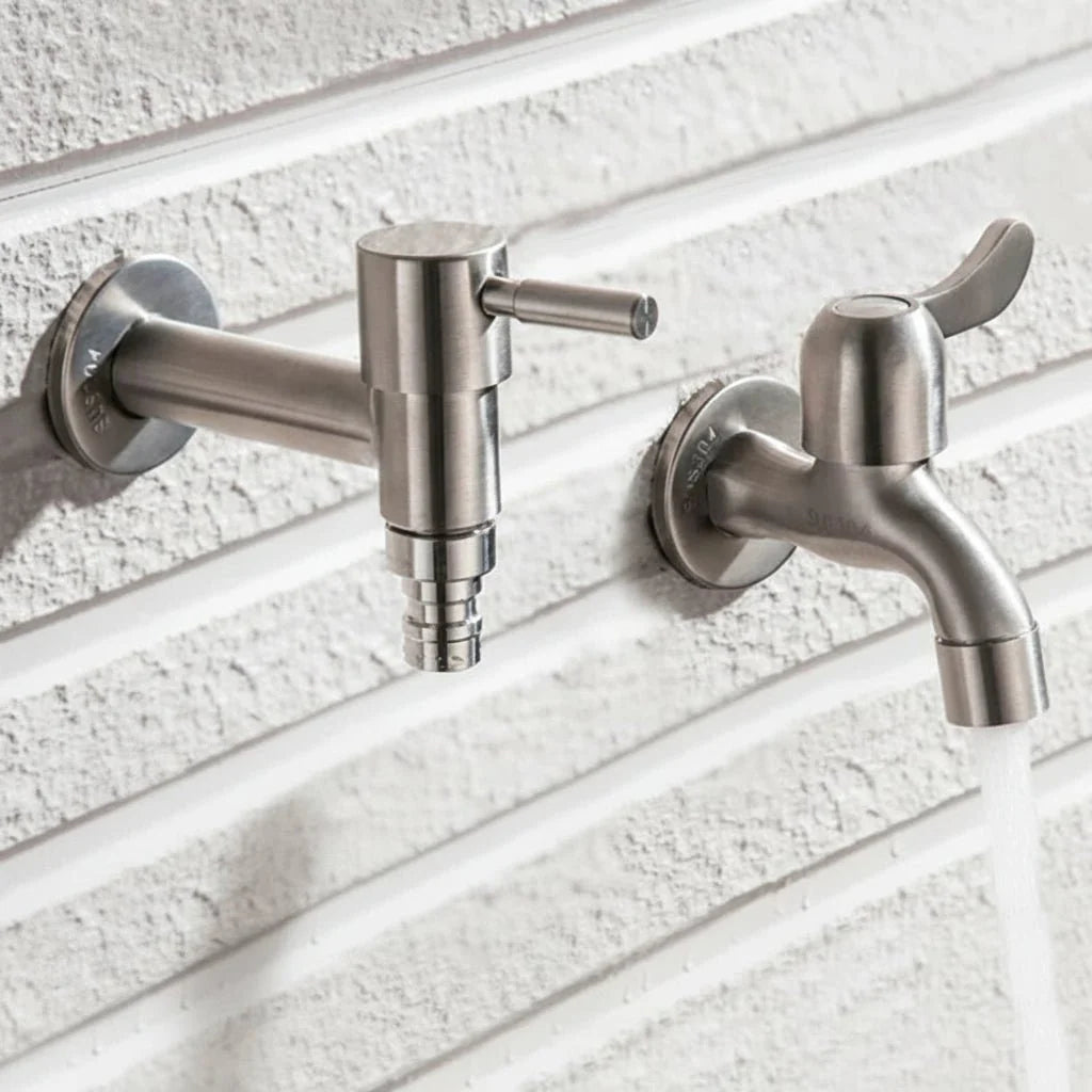SteelFlow Pro – Dual Outlet Wall Faucet – Outdoor Stainless Steel Tap