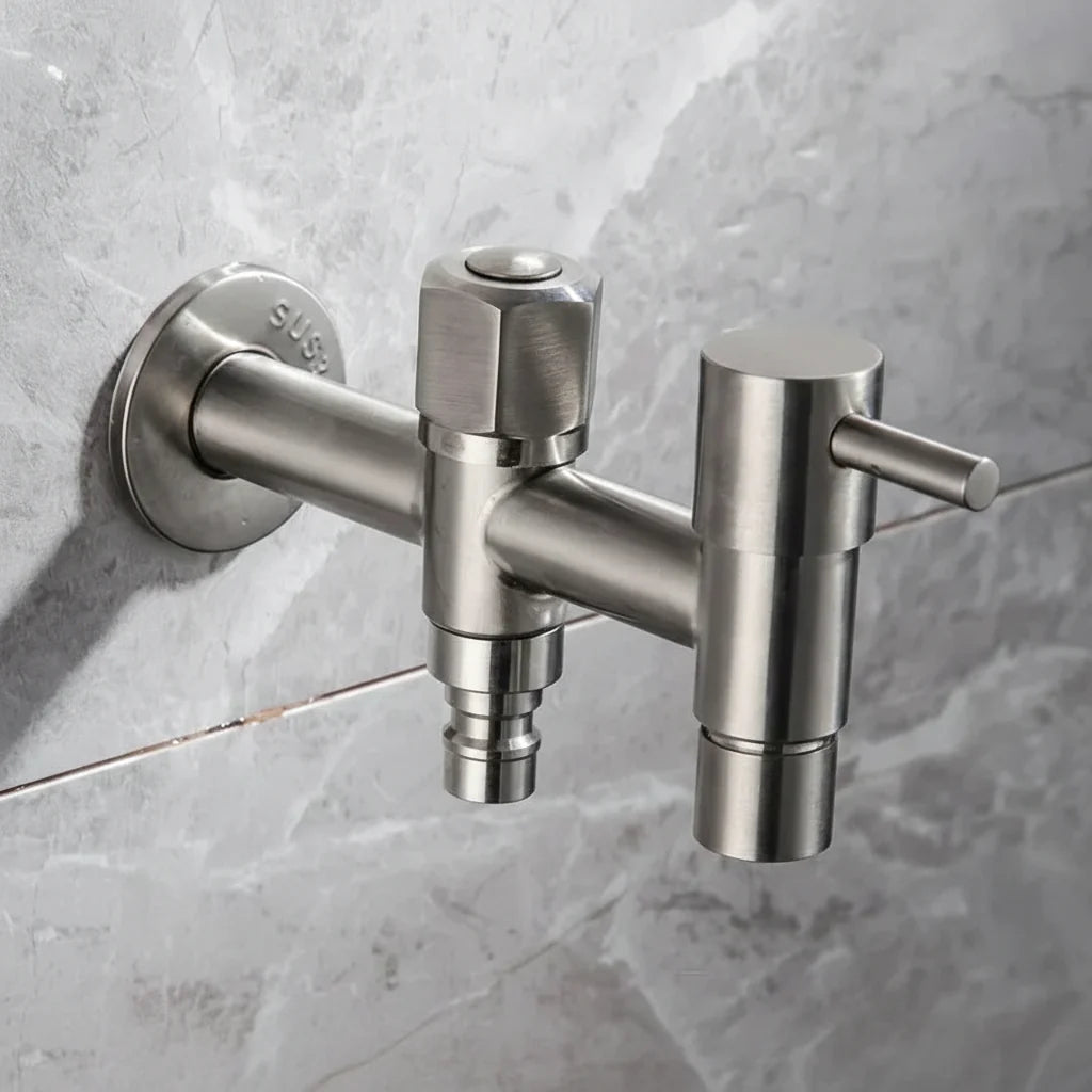 SteelFlow Pro – Dual Outlet Wall Faucet – Outdoor Stainless Steel Tap