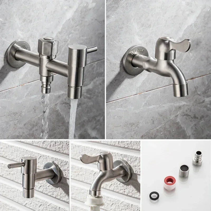 SteelFlow Pro – Dual Outlet Wall Faucet – Outdoor Stainless Steel Tap