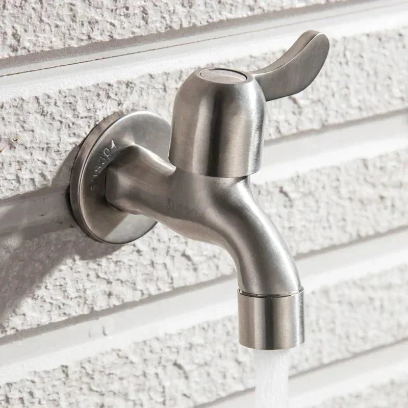 SteelFlow Pro – Dual Outlet Wall Faucet – Outdoor Stainless Steel Tap