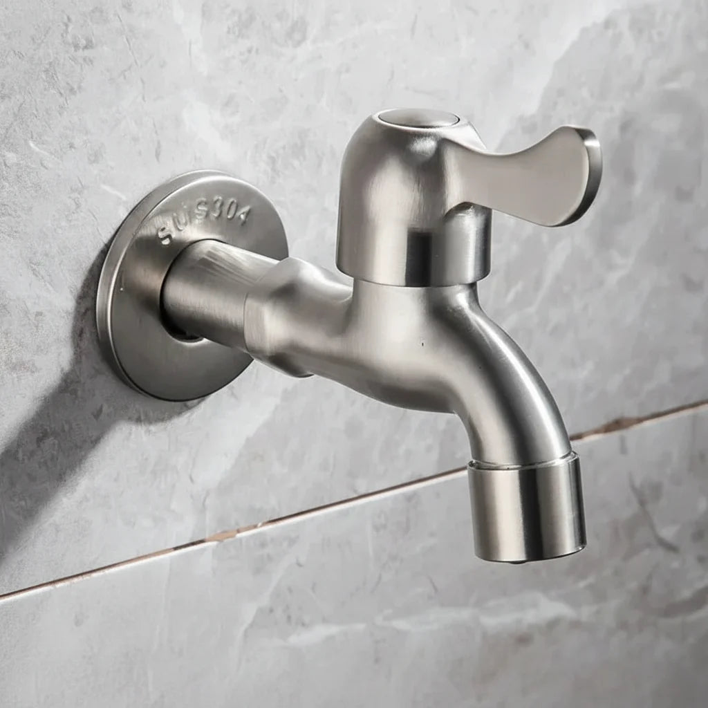 SteelFlow Pro – Dual Outlet Wall Faucet – Outdoor Stainless Steel Tap