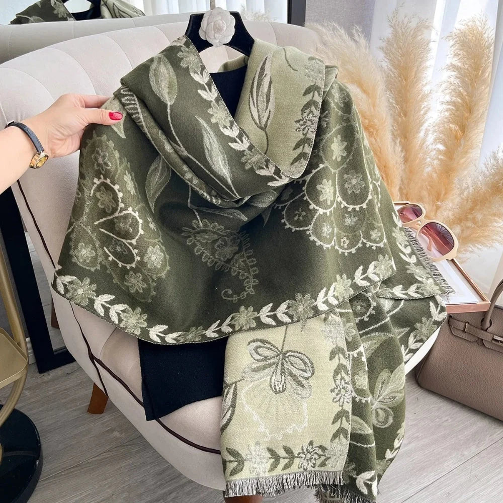 Elara Shawl Scarf - Double-Sided Floral Microfiber, Warm and Stylish 4