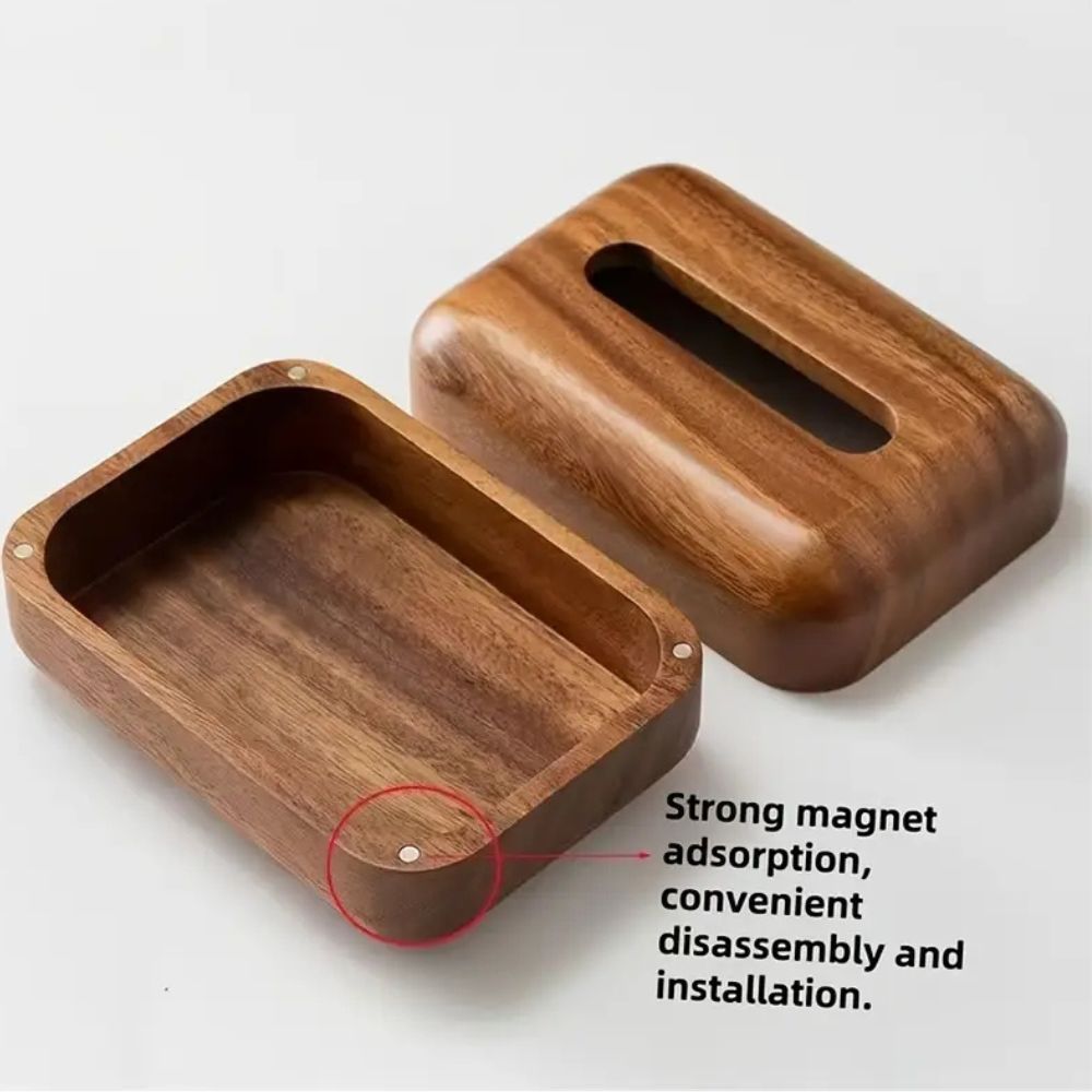 Eldrin Tissue Box Holder - Walnut Wood, Compact Design 3