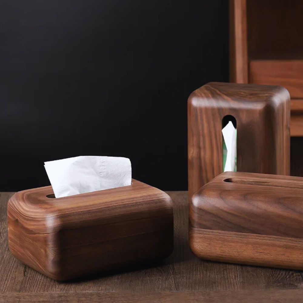 Eldrin Tissue Box Holder - Walnut Wood, Compact Design 4