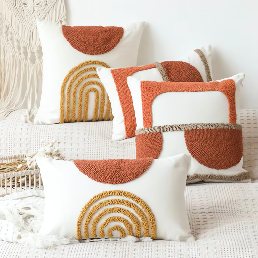 Elysia Cushion Cover - Cotton Velvet, Geometric Embroidery 1