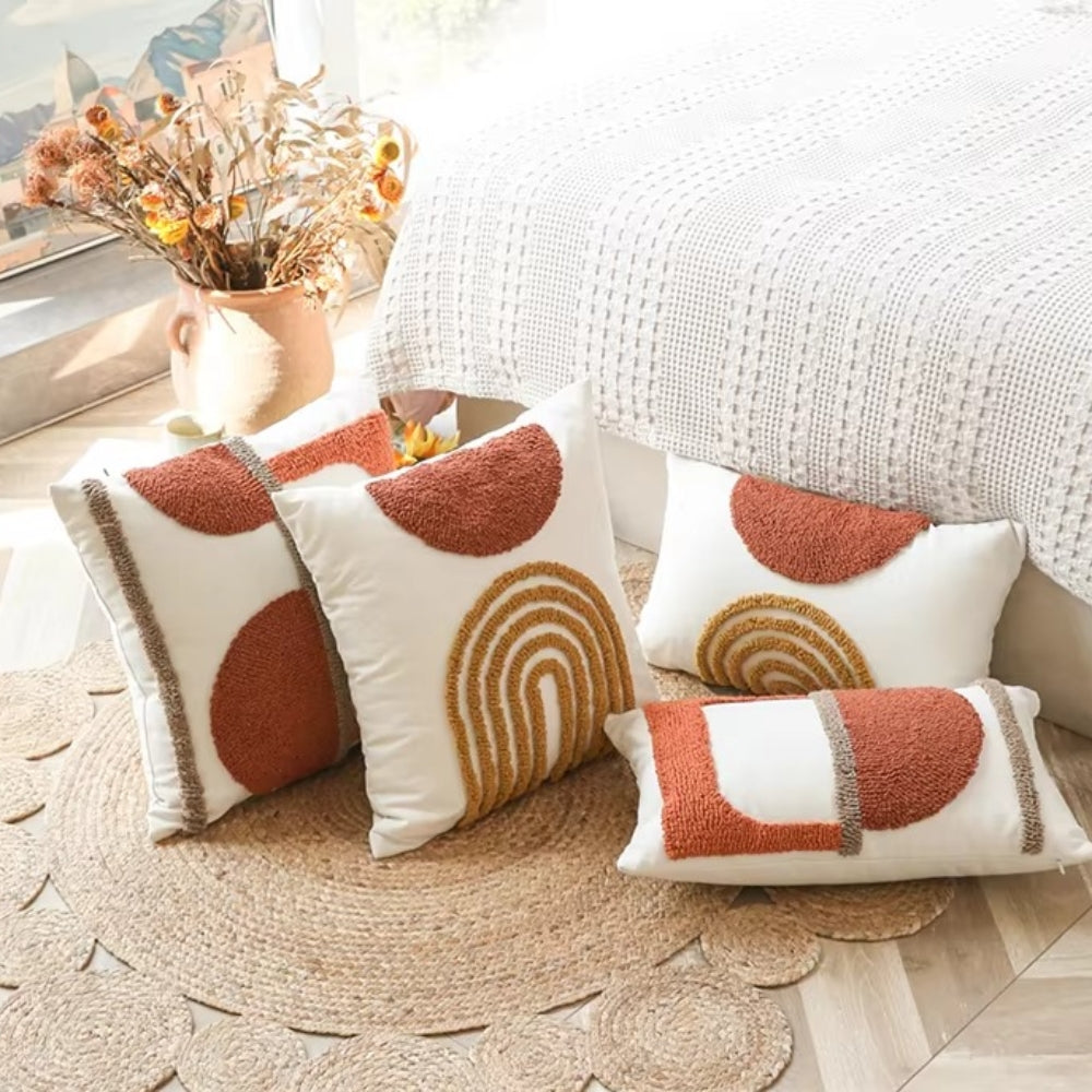 Elysia Cushion Cover - Cotton Velvet, Geometric Embroidery 2