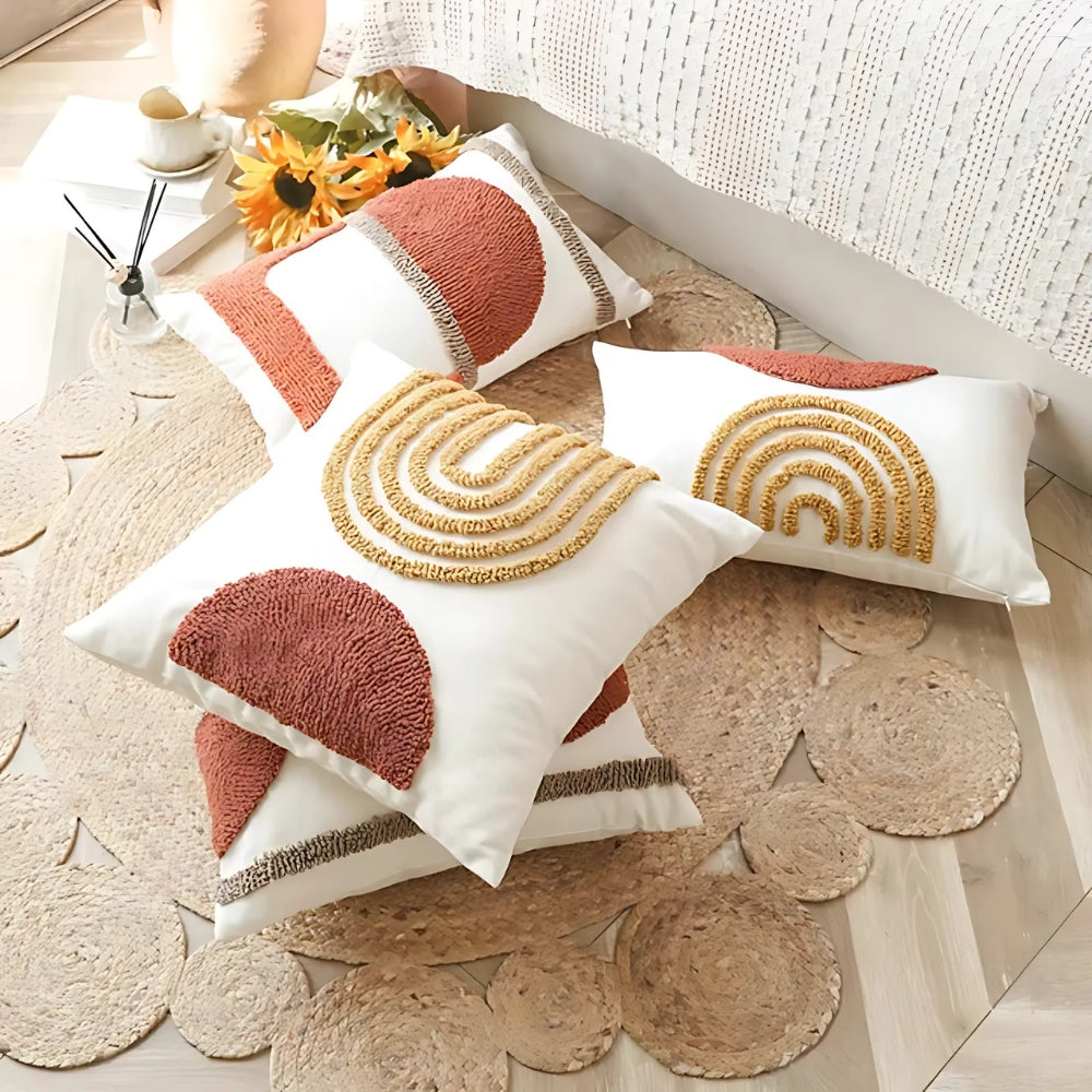 Elysia Cushion Cover - Cotton Velvet, Geometric Embroidery 3
