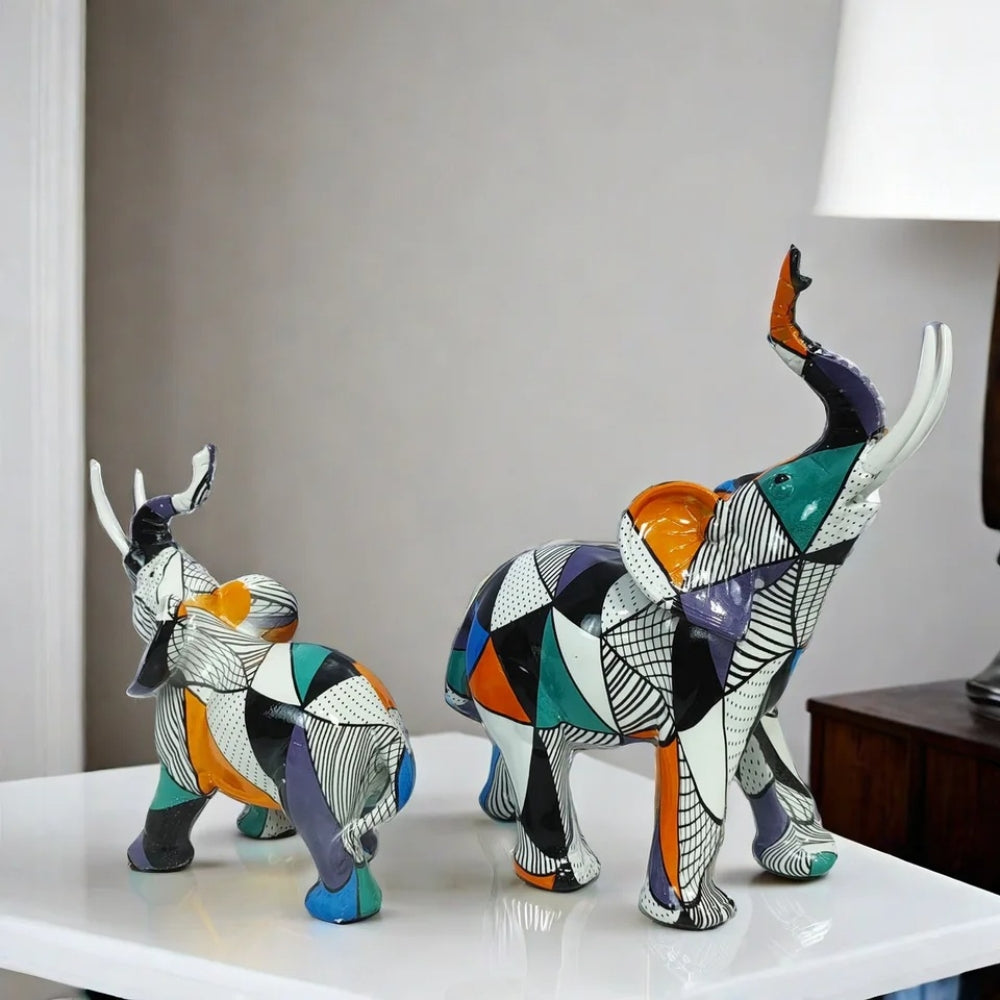 Elysia Elephant Figurine - Hand-Painted Resin, Geometric Design 1