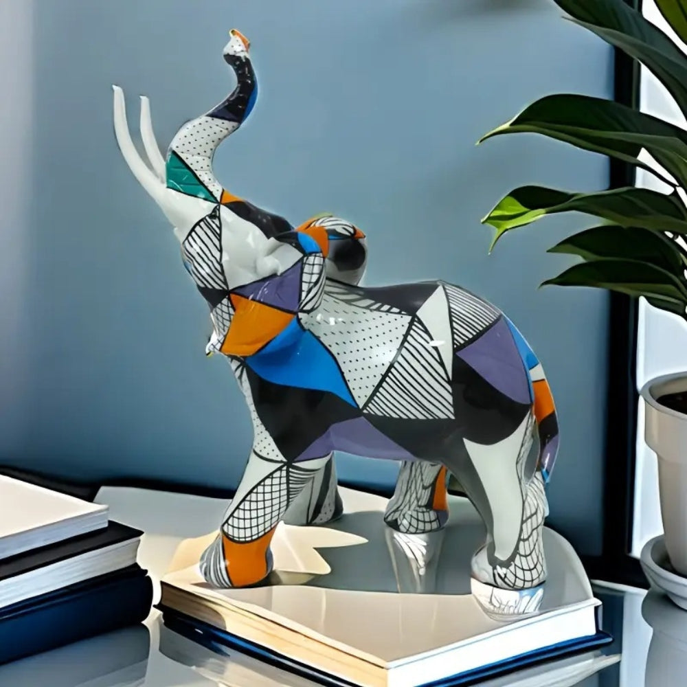 Elysia Elephant Figurine - Hand-Painted Resin, Geometric Design 2