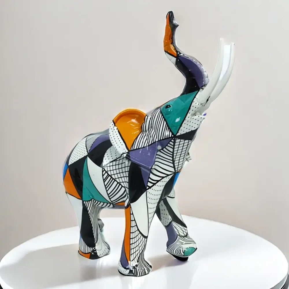Elysia Elephant Figurine - Hand-Painted Resin, Geometric Design 3