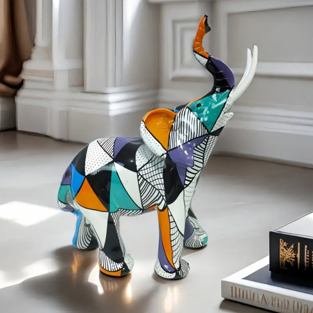 Elysia Elephant Figurine - Hand-Painted Resin, Geometric Design 5