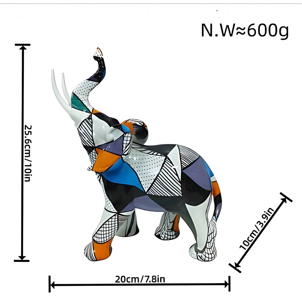 Elysia Elephant Figurine - Hand-Painted Resin, Geometric Design 6