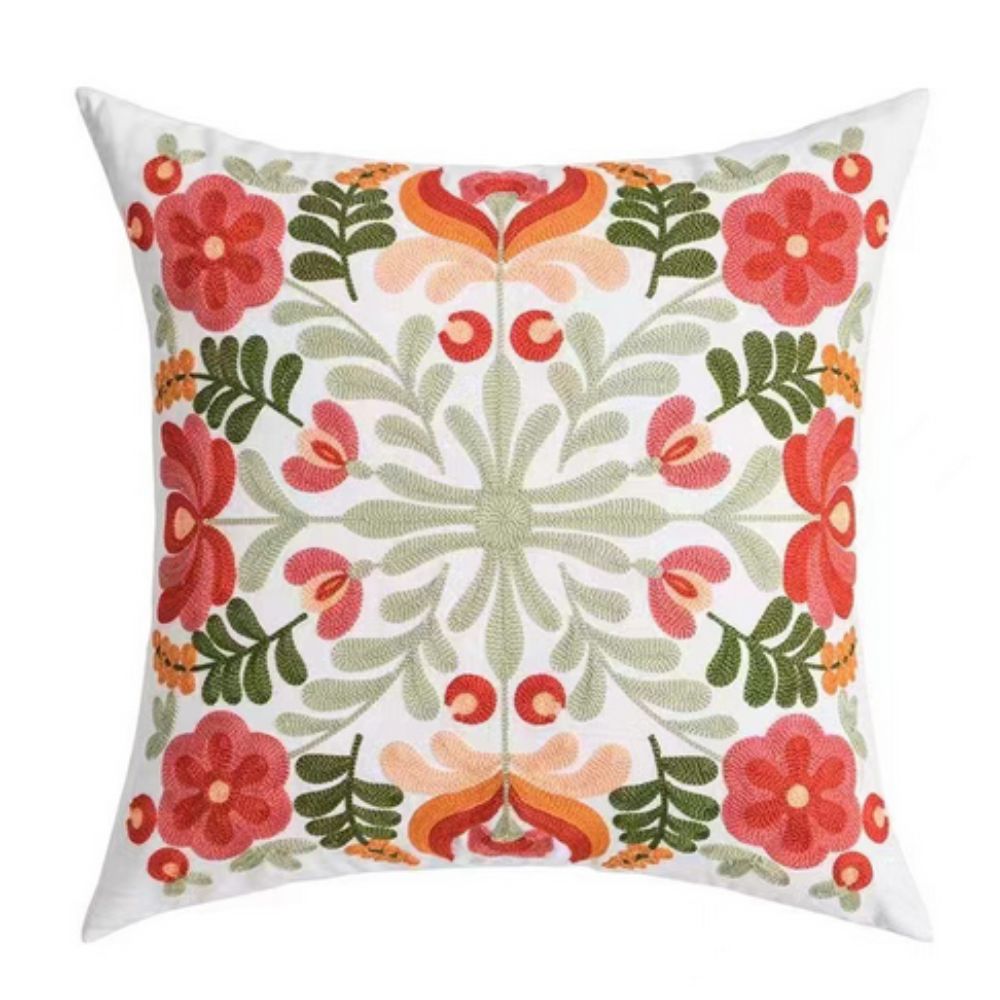Elysia Floral Cushion Cover - Embroidered Microfiber, Indoor Outdoor Use 0