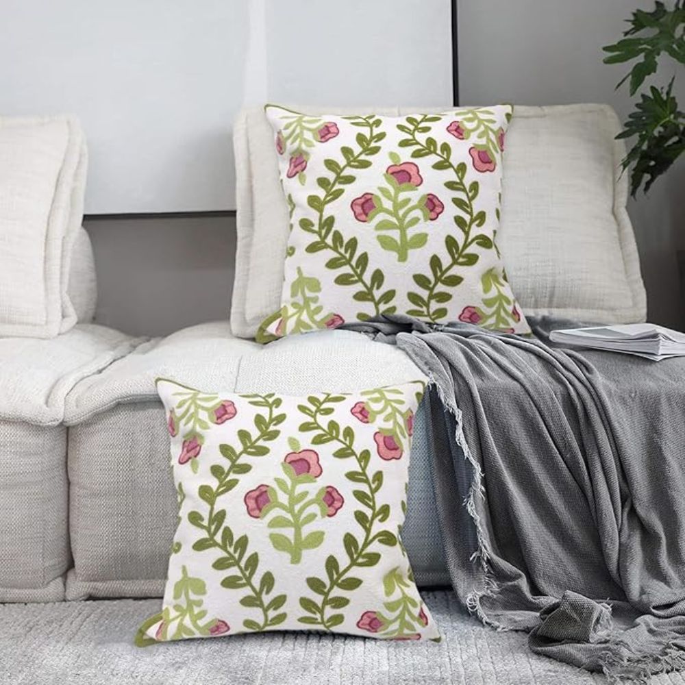 Elysia Floral Cushion Cover - Embroidered Microfiber, Indoor Outdoor Use 1
