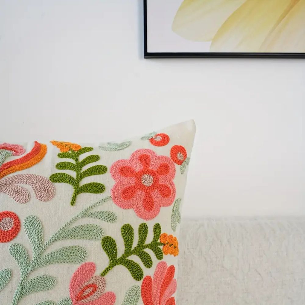 Elysia Floral Cushion Cover - Embroidered Microfiber, Indoor Outdoor Use 4