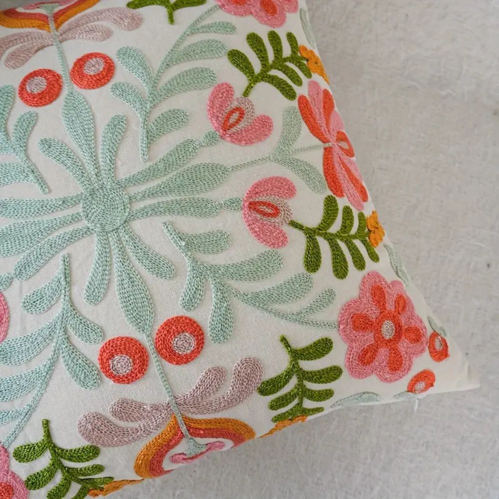 Elysia Floral Cushion Cover - Embroidered Microfiber, Indoor Outdoor Use 6