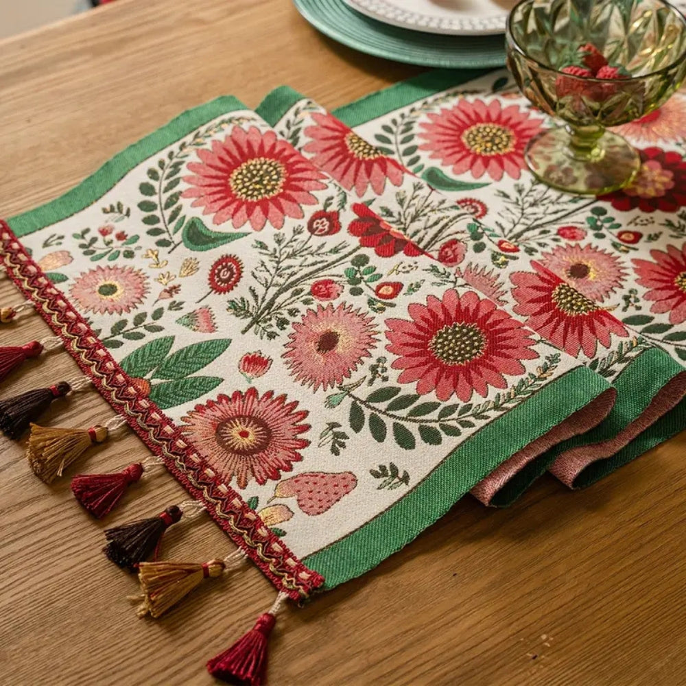 Elysia Table Runner - Embroidered Floral with Tassels 5