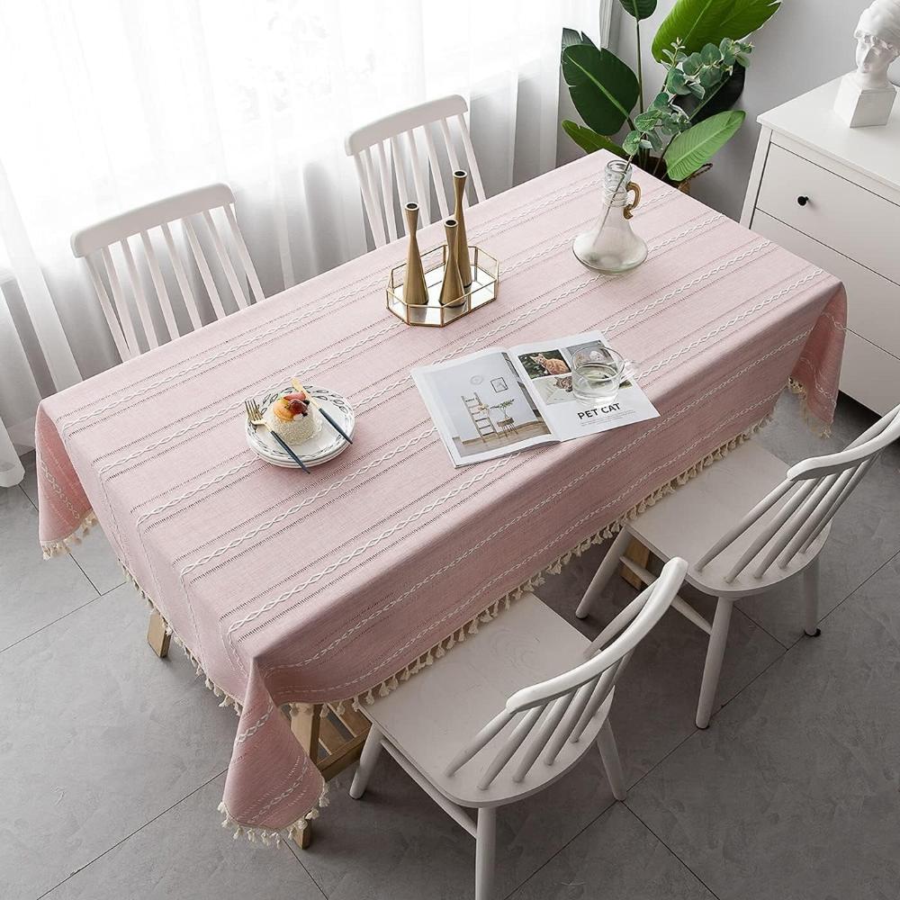 Elysian Cotton Linen Tablecloth - Striped Embroidery Tassel Lace 4