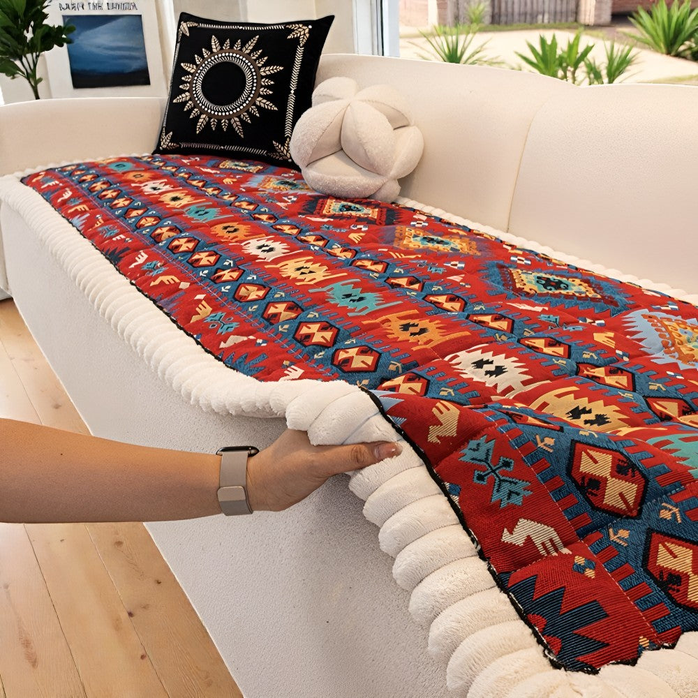 Elysian Couch Cover - Quilted Microfiber, Ethnic Design, Non-Slip 6
