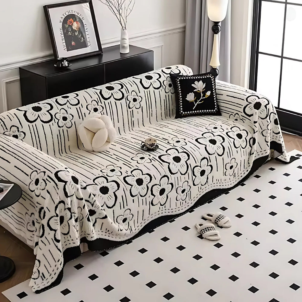 Elysian Sofa Cover - Soft Microfiber, Embroidered Floral Design 1