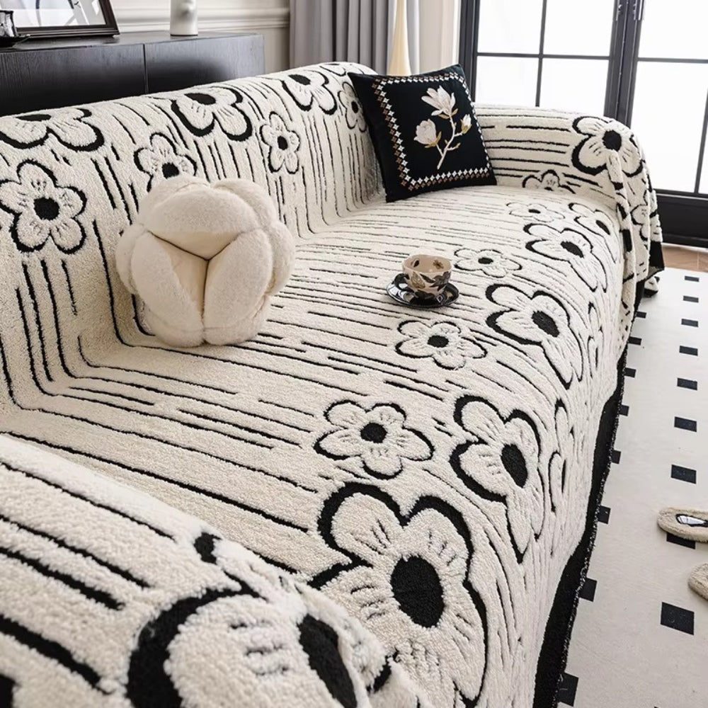 Elysian Sofa Cover - Soft Microfiber, Embroidered Floral Design 2
