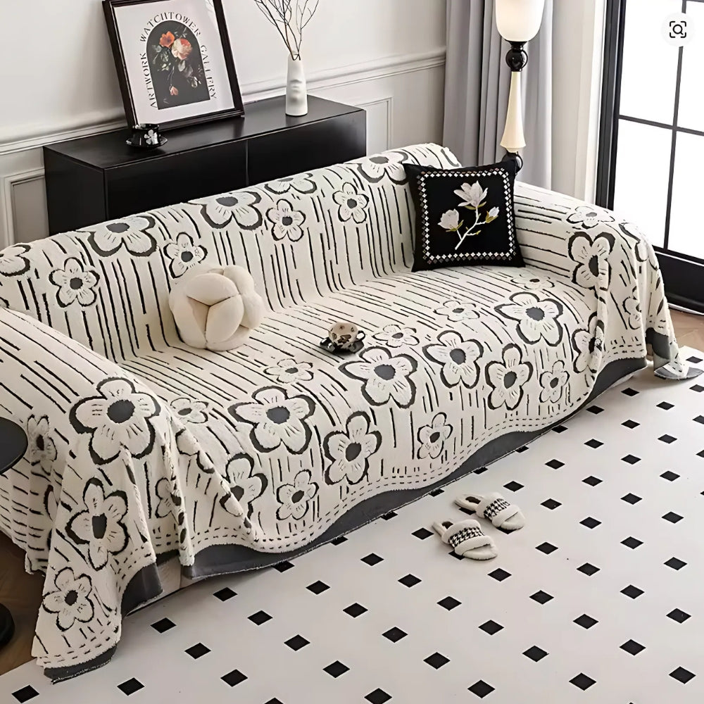 Elysian Sofa Cover - Soft Microfiber, Embroidered Floral Design 3