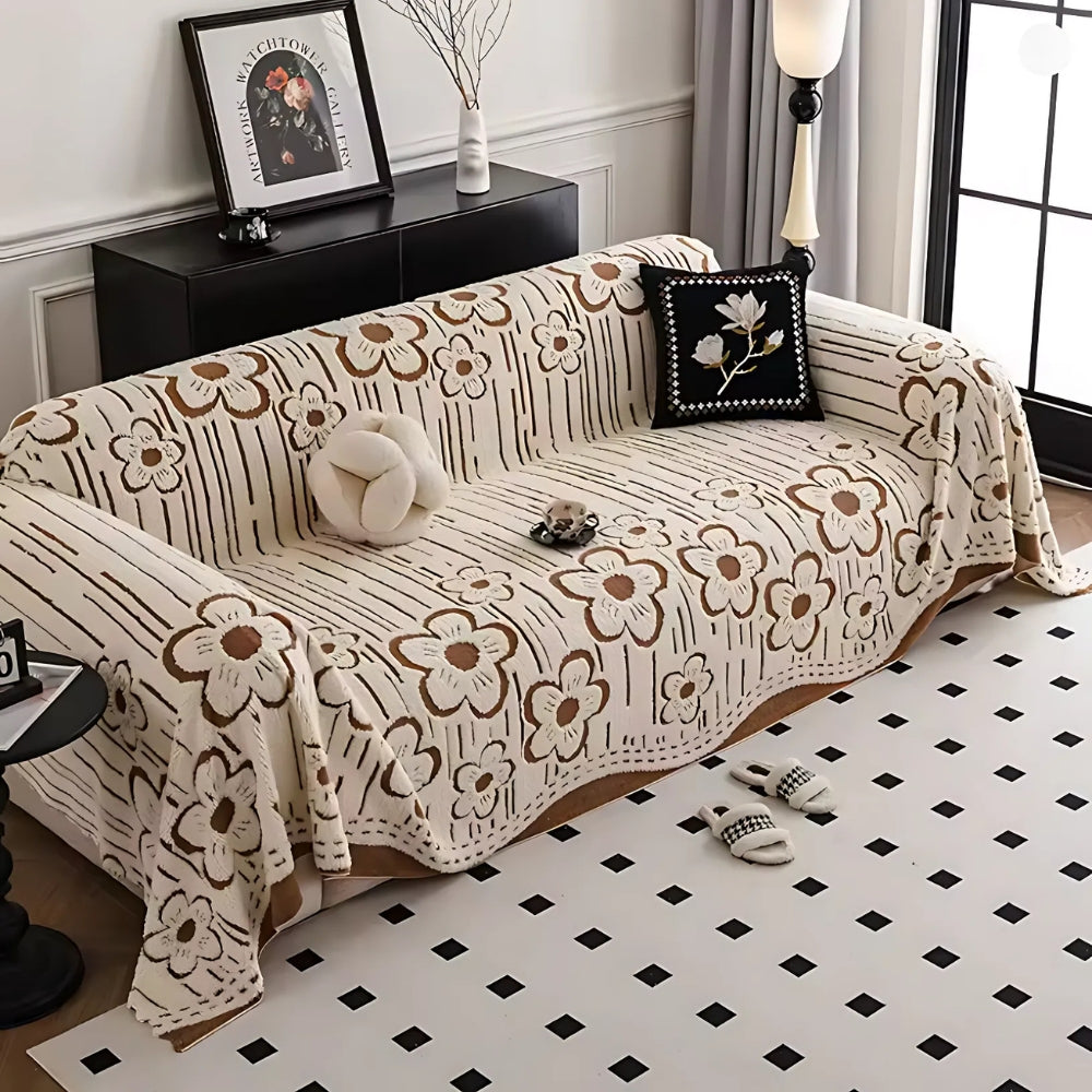 Elysian Sofa Cover - Soft Microfiber, Embroidered Floral Design 4