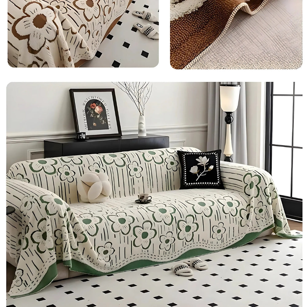 Elysian Sofa Cover - Soft Microfiber, Embroidered Floral Design 5