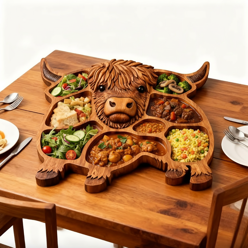 Fable Large Charcuterie Board - Handcrafted Rustic Wood, Cow Design 3