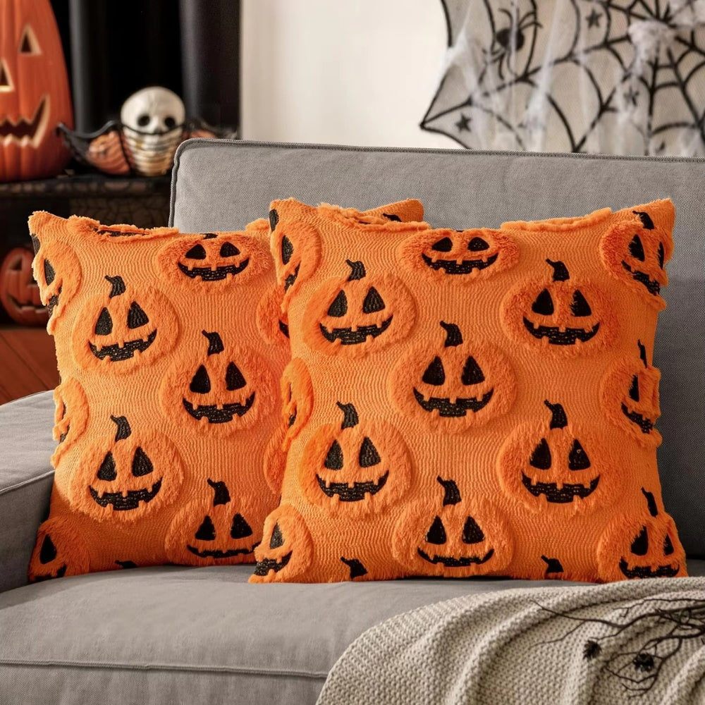 Fable Pumpkin Cushion Cover - Faux Fleece, Festive Halloween Decor 0