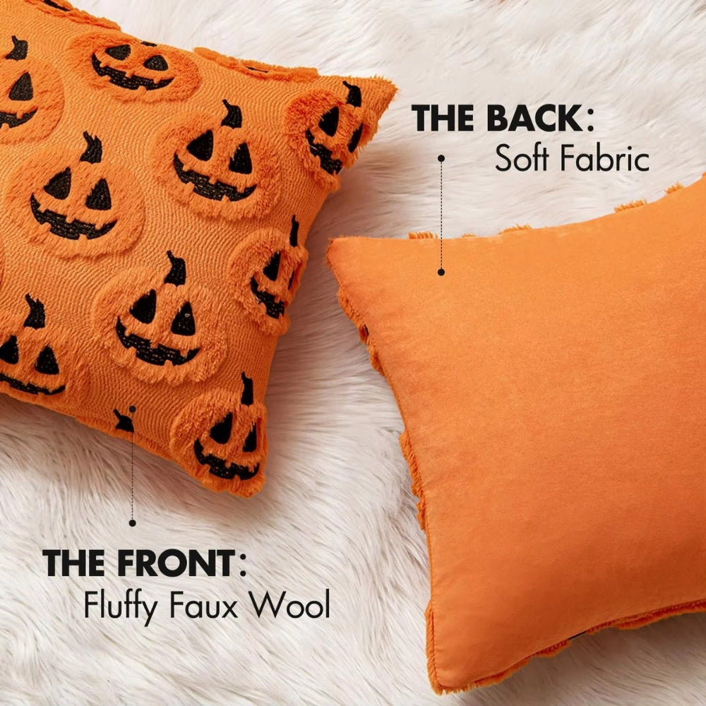 Fable Pumpkin Cushion Cover - Faux Fleece, Festive Halloween Decor 7